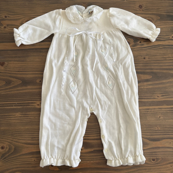 a.sanchis Other - Baby A.Sanchis White Knit Floral Bodysuit 6–9 Months Heirloom Style